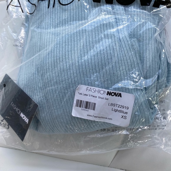 Fashion Nova Talk Later Light Blue 3 Piece Shorts Set - Picture 10 of 12